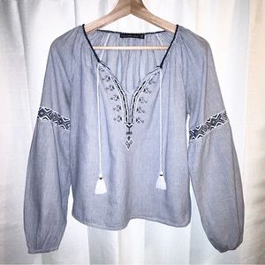 EUC Abercrombie & Fitch peasant blouse blue striped top boho bohemian A&F XSmall